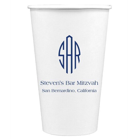 Shaped Oval Monogram with Text Paper Coffee Cups